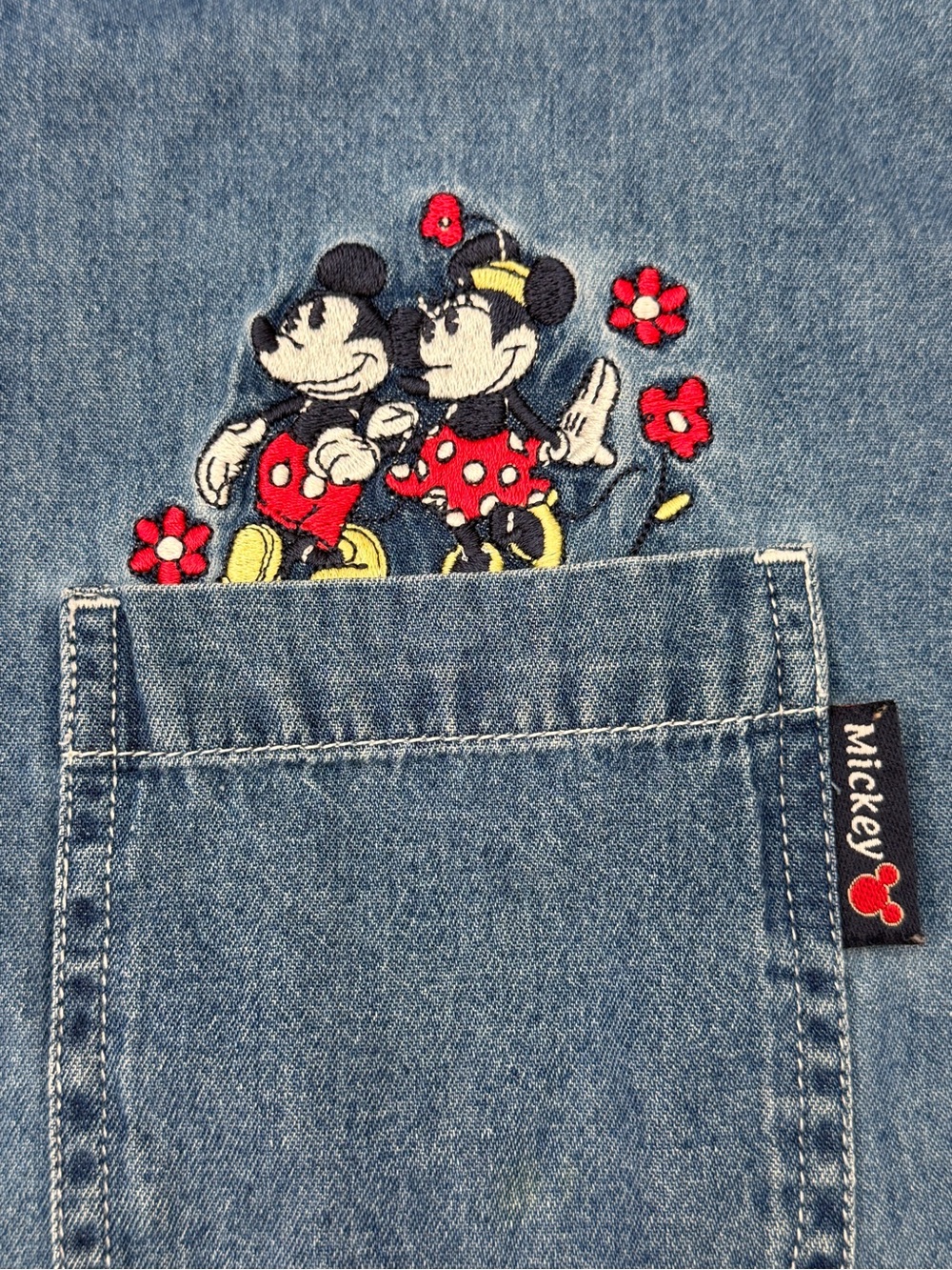 Disney Mickey Unlimited Mickey Minnie Embroidered Denim Shirt Grandmacore - Picture 4 of 8
